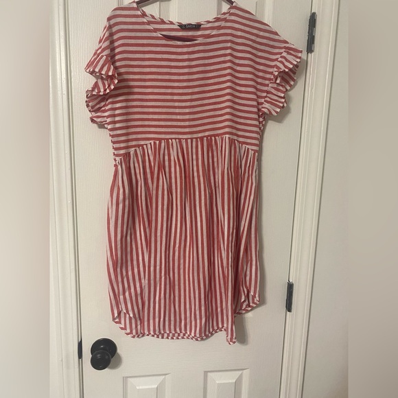 Stripes red petal sleeve dress - Picture 1 of 2